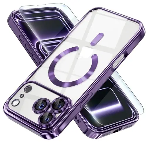 Misea Magnetic for iPhone 17 Pro Max Case Compatible with MagSafe [Never Yellowing] [Military Grade Drop Protection] Full Camera Lens Protector Plating Soft Clear Phone Case for Women, Deep Purple 