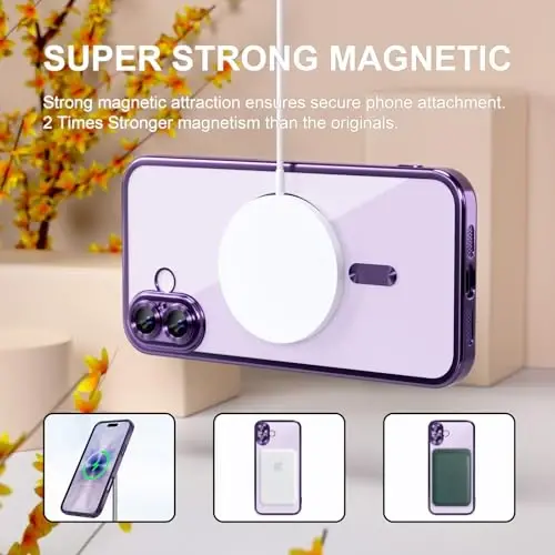 Misea Magnetic for iPhone 17 Case Compatible with MagSafe | [Never Yellowing] [Military Drop Protection] Full Camera Lens Protector Plating Soft Clear Phone Case for Women, Deep Purple - 5