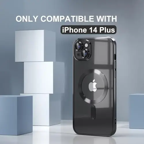 Misea Magnetic for iPhone 14 Plus Case Compatible with MagSafe Black | [Never Yellowing] [Military Drop Protection] Full Camera Lens Protector Plating Soft Clear Phone Case for Women, Black - 2