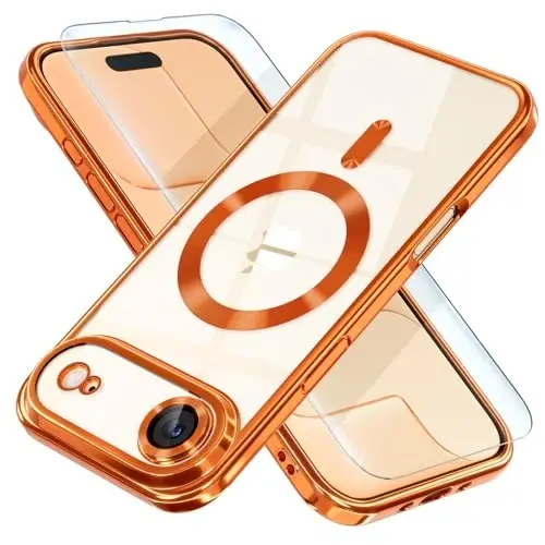 Misea Magnetic for iPhone 17 Air Case Compatible with MagSafe [Never Yellowing] [Military Grade Drop Protection] Full Camera Lens Protector Plating Soft Clear Phone Case for Women, Cosmic Orange - 1