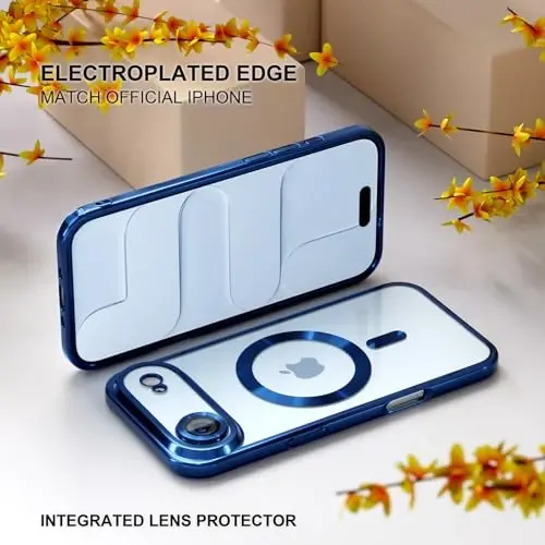 Misea Magnetic for iPhone 17 Air Case Compatible with MagSafe [Never Yellowing] [Military Grade Drop Protection] Full Camera Lens Protector Plating Soft Clear Phone Case for Women, Deep Blue - 6