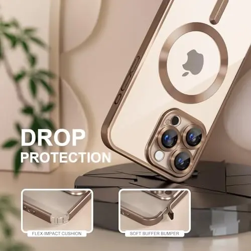 Misea Magnetic for iPhone 16 Pro Case Compatible with MagSafe | Never Yellowing, Military Drop Protection, Full Camera Lens Protector Plating Soft Clear Phone Case Women, Titanium Desert - 4