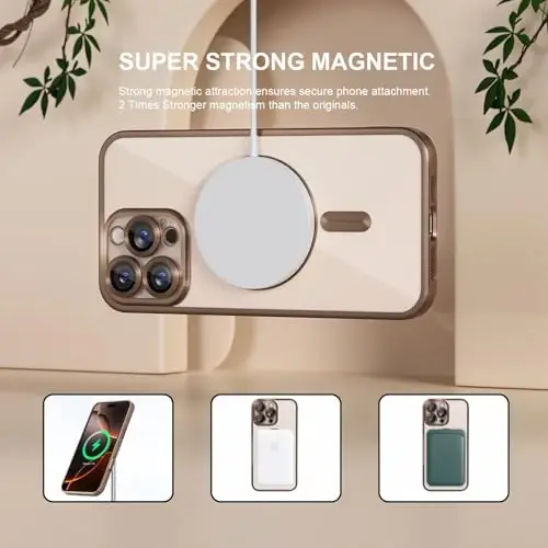 Misea Magnetic for iPhone 16 Pro Case Compatible with MagSafe | Never Yellowing, Military Drop Protection, Full Camera Lens Protector Plating Soft Clear Phone Case Women, Titanium Desert - 5