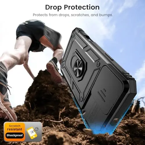 Goton Compatible for iPhone 16 Pro Case with Screen Protector - Slide Camera Cover Protective Phone Case with Ring Stand, Heavy Duty Shockproof Rugged Bumper for iPhone 16 Pro Accessories Black - 3