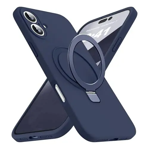 SKYLMW Designed for iPhone 16 Plus Case with Magnetic Invisible Stand Compatible with Mag-Safe Military Drop Tested Shockproof Silicone Phone Cases for Women Men 6.7'', Dark Blue 251009 