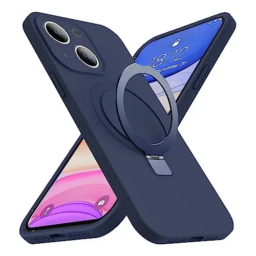 SKYLMW Designed for iPhone 15 Plus Case with Magnetic Invisible Stand Compatible with Mag-Safe Military Drop Tested Shockproof Silicone Phone Cases for Women Men 6.7'', Dark Blue 251009 