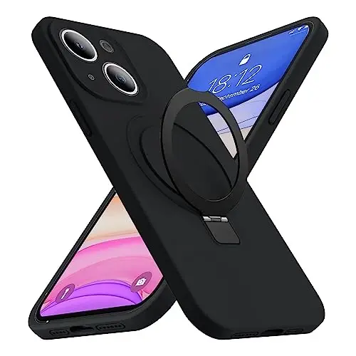 SKYLMW Designed for iPhone 14 Plus Case with Magnetic Invisible Stand Compatible with Mag-Safe Military Drop Tested Shockproof Silicone Phone Cases for Women Men 6.7'', Black 251009 