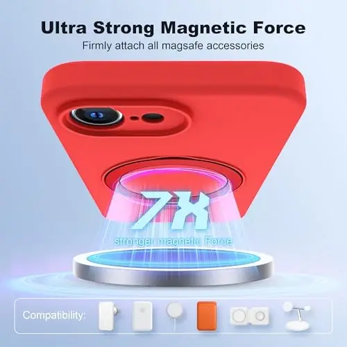 SKYLMW Compatible with iPhone 16e & 17e Case with Magnetic Invisible Stand Compatible with Mag-Safe Military Drop Tested Shockproof Silicone Phone Cases for Women Men 6.1'', Red - 4