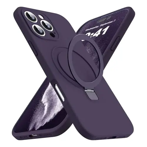 SKYLMW Designed for iPhone 16 Pro Max Case with Magnetic Invisible Stand Compatible with Mag-Safe Military Drop Tested Shockproof Silicone Phone Cases for Women Men 6.9'', Purple 251009 