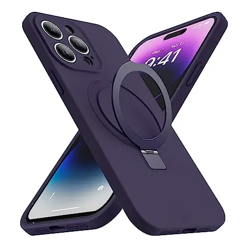SKYLMW Compatible with iPhone 13 Pro Max Case 6.7'' with Magnetic Invisible Stand Compatible with Mag-Safe Military Drop Tested Silicone Phone Cases for Women Men,Purple 