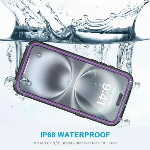 Lanhiem for iPhone 16 Plus Case, IP68 Waterproof Dustproof Shockproof Cases with Built-in Screen Protector, 360 Full Body Heavy Duty Rugged Phone Cover for iPhone 16 Plus - 6.7 inch (Purple) - 2