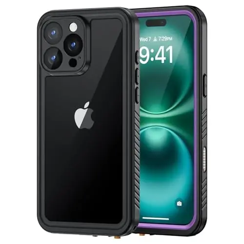 Lanhiem for iPhone 16 Pro Case, IP68 Waterproof Dustproof Shockproof Cases with Built-in Screen Protector, Full Body Protective Heavy Duty Rugged Phone Cover for iPhone 16 Pro - 6.3 inch (Purple) - 1