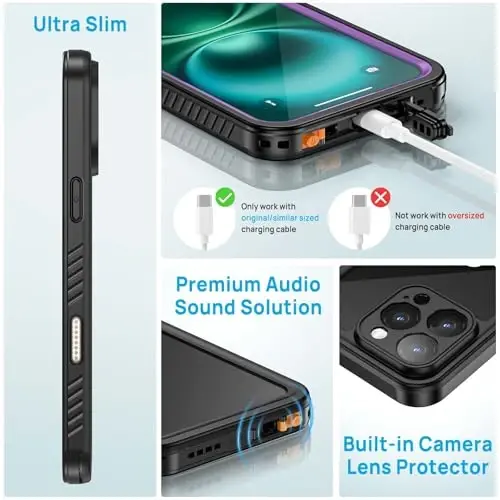 Lanhiem for iPhone 16 Pro Case, IP68 Waterproof Dustproof Shockproof Cases with Built-in Screen Protector, Full Body Protective Heavy Duty Rugged Phone Cover for iPhone 16 Pro - 6.3 inch (Purple) - 5