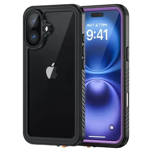 Lanhiem for iPhone 16 Case, IP68 Waterproof Dustproof Shockproof Cases with Built-in Screen Protector, 360 Full Body Protective Heavy Duty Rugged Phone Cover for iPhone 16-6.1 inch (Purple) - 1