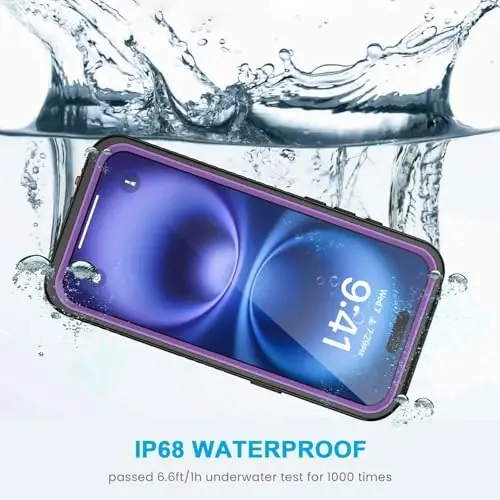 Lanhiem for iPhone 16 Case, IP68 Waterproof Dustproof Shockproof Cases with Built-in Screen Protector, 360 Full Body Protective Heavy Duty Rugged Phone Cover for iPhone 16-6.1 inch (Purple) - 2