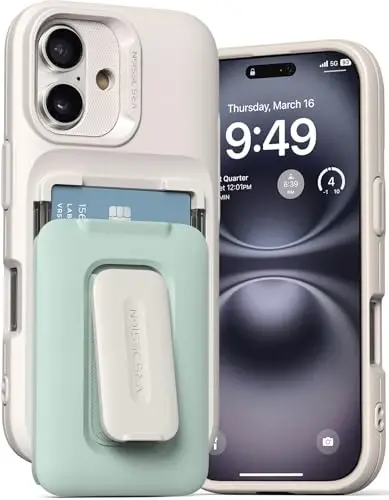 VRS DESIGN Orb Case for iPhone 16 (2024), Premium Card Wallet Case [3 Cards] Durable Built-in Stand Cover Compatible with iPhone 16 (Marine Green) - 1