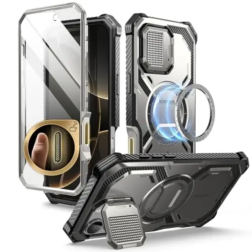 i-Blason Armorbox for iPhone 16 Pro Max Case MagSafe with Stand, 360° Full-Body with Built-in Screen Protector, Camera Control, Camera Cover Kickstand, Heavy Duty Protection Shockproof Case, Tigray - 1