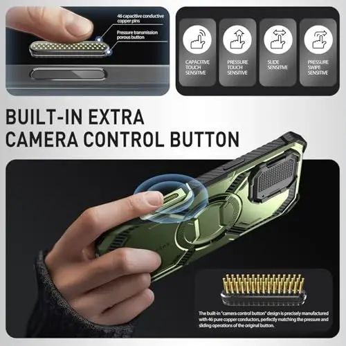 i-Blason Armorbox for iPhone 16 Pro Max Case MagSafe with Stand, 360° Full-Body with Built-in Screen Protector, Camera Control, Camera Cover Kickstand, Heavy Duty Protection Shockproof Case, Green - 3