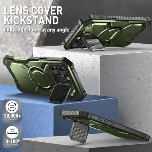 i-Blason Armorbox for iPhone 16 Pro Max Case MagSafe with Stand, 360° Full-Body with Built-in Screen Protector, Camera Control, Camera Cover Kickstand, Heavy Duty Protection Shockproof Case, Green - 5