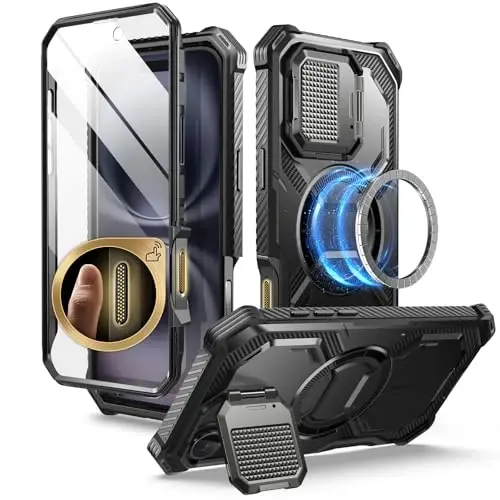 i-Blason Armorbox for iPhone 16 Plus Case MagSafe with Stand, 360° Full-Body with Built-in Screen Protector, Camera Control, Camera Cover Kickstand, Heavy Duty Protection for iPhone 16 Plus, Black 