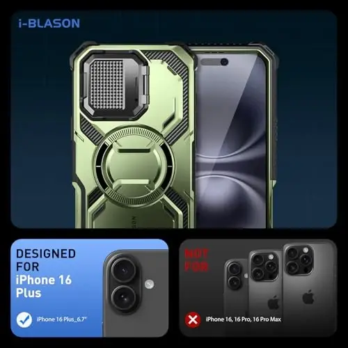 i-Blason Armorbox for iPhone 16 Plus Case MagSafe with Stand, 360° Full-Body with Built-in Screen Protector, Camera Control, Camera Cover Kickstand, Heavy Duty Protection for iPhone 16 Plus, Green - 2