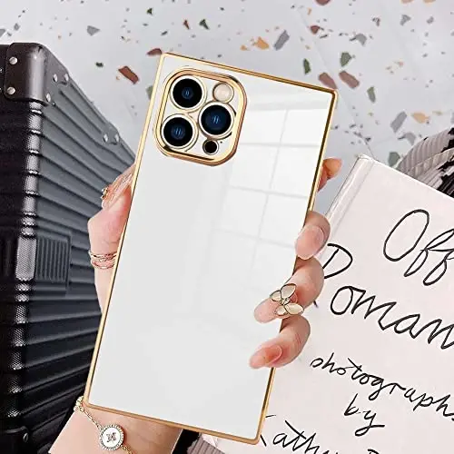 KANGHAR Case Compatible with iPhone 13 Pro Luxury White | Cute Plating Design Case Protective Cover for iPhone 13 Pro 6.1 Inch-White 