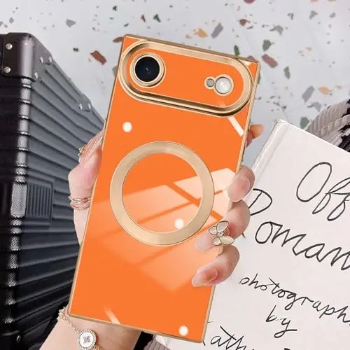 KANGHAR Case Designed for iPhone Air Magnetic Orange | [Compatible with MagSafe] Luxury Cute Plating Design Case Full-Body Anti-Scratch Shockproof Bumper Protective Cover 