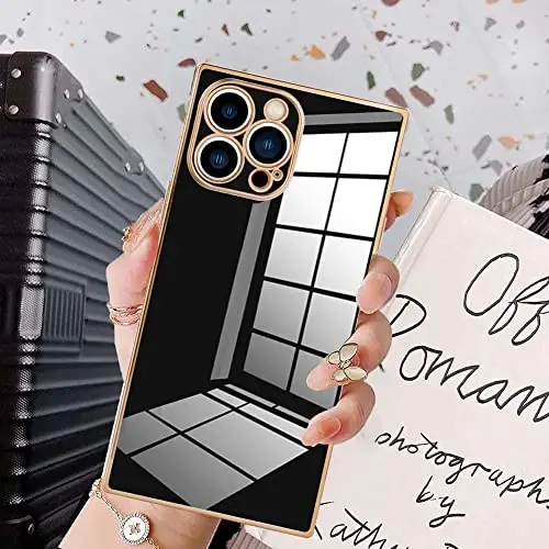KANGHAR Case Compatible with iPhone 13 Pro Max Luxury Cute Plating Electroplated Design Case Full-Body Anti-Scratch Shockproof Bumper Protective Cover for iPhone 13 Pro Max 6.7 Inch Black - 1