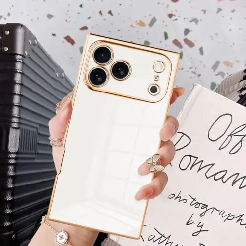 KANGHAR Case Compatible with iPhone 17 Pro Max Luxury White | Cute Plating Design Case Full-Body Anti-Scratch Shockproof Bumper Protective Cover Designed for iPhone 17 Pro Max 6.9 Inch 