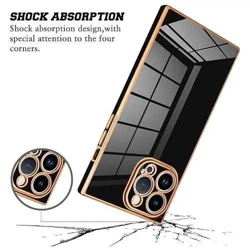 KANGHAR Case Compatible with iPhone 15 Pro Luxury Black | Cute Plating Design Case Full-Body Anti-Scratch Shockproof Bumper Protective Cover for iPhone 15 Pro 6.1 Inch 
