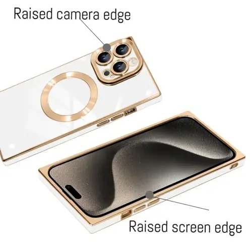 KANGHAR Case Designed for iPhone 15 Pro Max Magnetic White | [Compatible with MagSafe] Luxury Cute Plating Design Case Full-Body Anti-Scratch Shockproof Bumper Protective Cover - 3