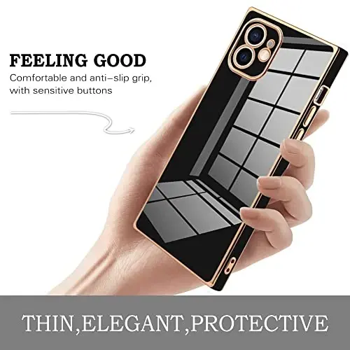 KANGHAR Case Compatible with iPhone 12 Luxury Black | Cute Plating Electroplated Design Case Full-Body Anti-Scratch Shockproof Bumper Protective Cover for iPhone 12 6.1 Inch - 3