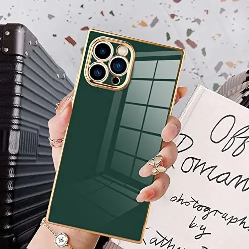 KANGHAR Case Compatible with iPhone 13 Pro Luxury Cute Plating Design Case Full-Body Anti-Scratch Shockproof Bumper Protective Cover for iPhone 13 Pro 6.1 Inch Dark Green - KANGHAR