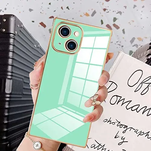 KANGHAR Case Compatible with iPhone 13 Women Girls Luxury Mint Green | Cute Plating Electroplate Design Case Full-Body Anti-Scratch Shockproof Bumper Protective Cover 