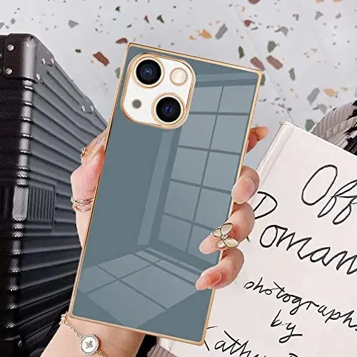 KANGHAR Case Compatible with iPhone 14 Luxury Granny Grey | Cute Plating Design Case Full-Body Anti-Scratch Shockproof Bumper Protective Cover for iPhone 14 6.1 Inch 