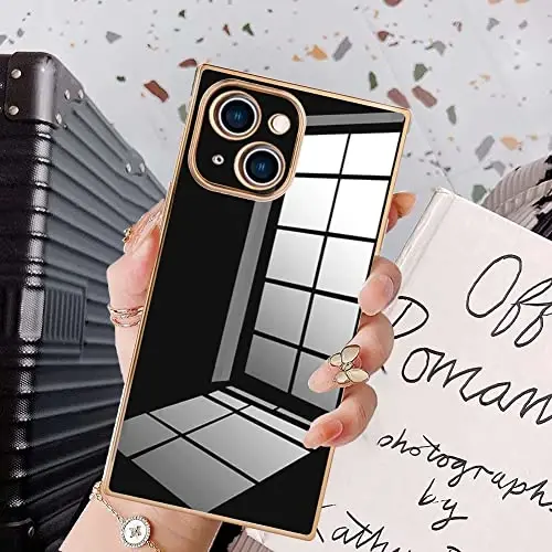 KANGHAR Case Compatible with iPhone 13 Women Girls Luxury Black | Cute Plating Electroplate Design Case Full-Body Anti-Scratch Shockproof Bumper Protective Cover 