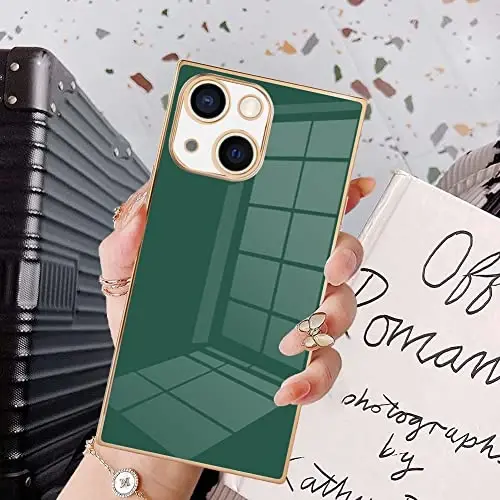 KANGHAR Case Compatible with iPhone 14 Luxury Dark Green | Cute Plating Design Case Full-Body Anti-Scratch Shockproof Bumper Protective Cover for iPhone 14 6.1 Inch - 1