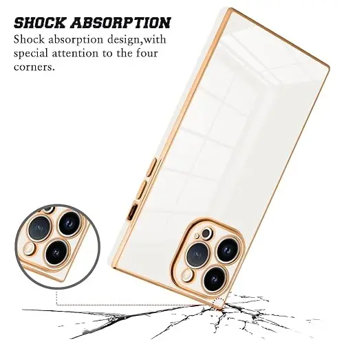 KANGHAR Case Compatible with iPhone 15 Pro Max Luxury White | Cute Plating Design Case Full-Body Anti-Scratch Shockproof Bumper Protective Cover for iPhone 15 Pro Max 6.7 Inch 