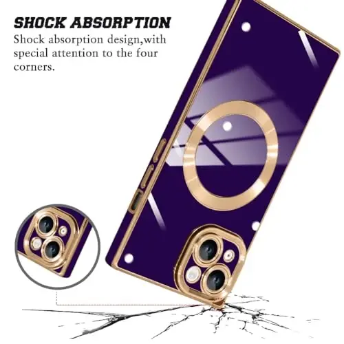 KANGHAR Case Designed for iPhone 15 Magnetic Dark Purple | [Compatible with MagSafe] Luxury Cute Plating Design Case Full-Body Anti-Scratch Shockproof Bumper Protective Cover - 2