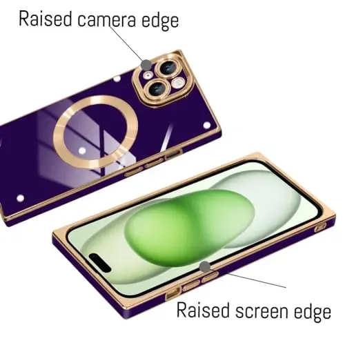KANGHAR Case Designed for iPhone 15 Magnetic Dark Purple | [Compatible with MagSafe] Luxury Cute Plating Design Case Full-Body Anti-Scratch Shockproof Bumper Protective Cover - 3