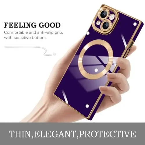 KANGHAR Case Designed for iPhone 15 Magnetic Dark Purple | [Compatible with MagSafe] Luxury Cute Plating Design Case Full-Body Anti-Scratch Shockproof Bumper Protective Cover - 4
