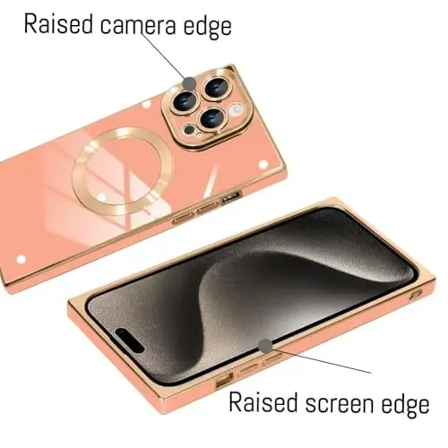 KANGHAR Case Designed for iPhone 16 Pro Magnetic Pink | [Compatible with MagSafe] Luxury Cute Plating Design Case Full-Body Anti-Scratch Shockproof Bumper Protective Cover - 3