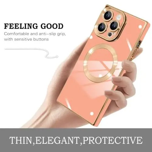 KANGHAR Case Designed for iPhone 16 Pro Magnetic Pink | [Compatible with MagSafe] Luxury Cute Plating Design Case Full-Body Anti-Scratch Shockproof Bumper Protective Cover - 4