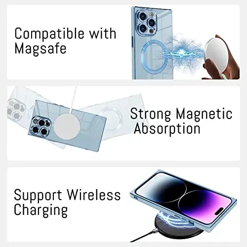 KANGHAR Case Compatible with iPhone 14 Pro Max Magnetic Blue | [Compatible with MagSafe] Luxury Cute Plating Design Case Full-Body Anti-Scratch Shockproof Bumper Protective Cover 