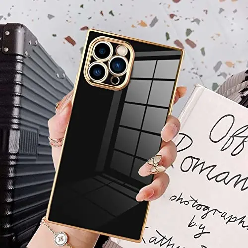 KANGHAR Case Compatible with iPhone 13 Pro Luxury Black | Cute Plating Design Case Full-Body Anti-Scratch Shockproof Bumper Protective Cover for iPhone 13 Pro 6.1 Inch 