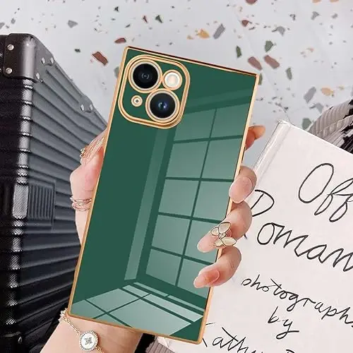 KANGHAR Case Compatible with iPhone 15 Luxury Dark Green | Cute Plating Design Case Full-Body Anti-Scratch Shockproof Bumper Protective Cover for iPhone 15 6.1 Inch 