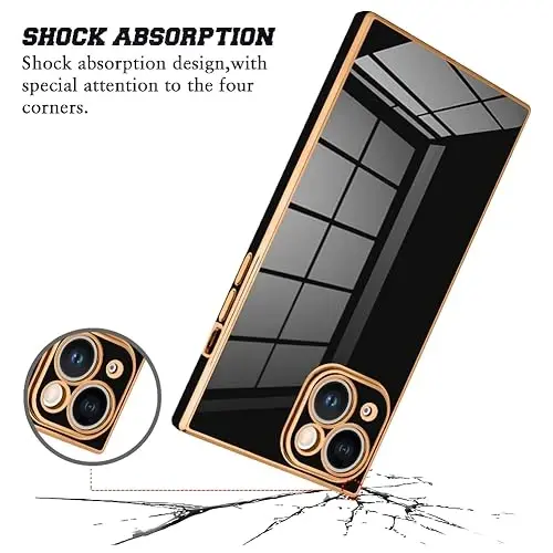 KANGHAR Case Compatible with iPhone 15 Luxury Black | Cute Plating Design Case Full-Body Anti-Scratch Shockproof Bumper Protective Cover for iPhone 15 6.1 Inch 