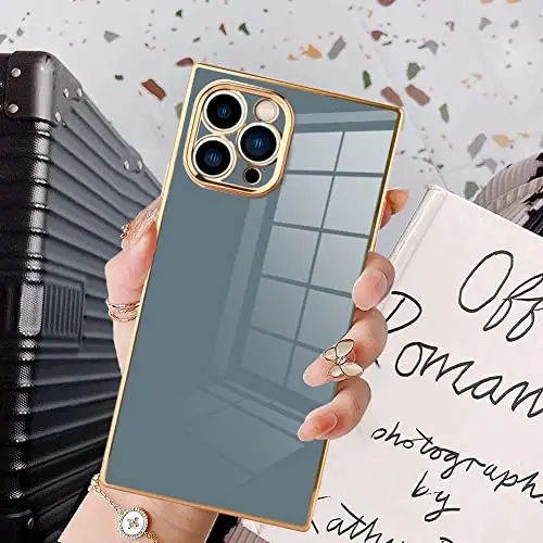 KANGHAR Luxury Case for iPhone 13 Pro - Granny Grey Electroplated Full-Body Silicone Bumper with Camera Lens Protection - 1