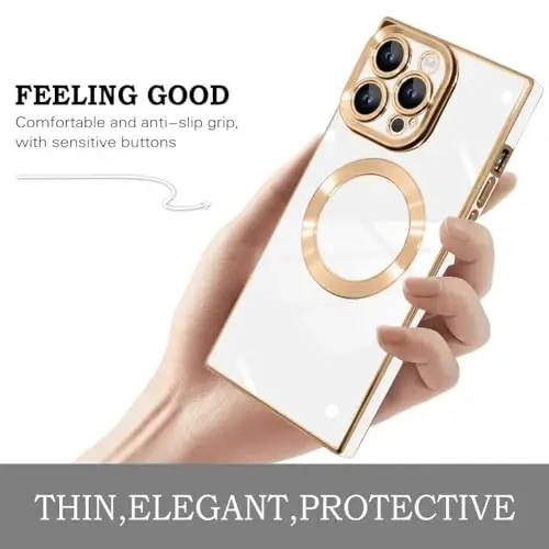 KANGHAR Case Designed for iPhone 15 Pro Max Magnetic White | [Compatible with MagSafe] Luxury Cute Plating Design Case Full-Body Anti-Scratch Shockproof Bumper Protective Cover - 4