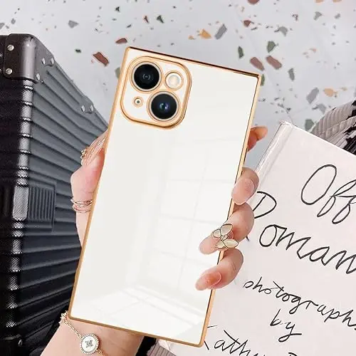 KANGHAR Case Compatible with iPhone 15 Luxury White | Cute Plating Design Case Full-Body Anti-Scratch Shockproof Bumper Protective Cover for iPhone 15 6.1 Inch - 1